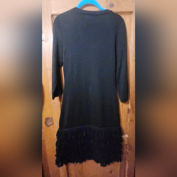 Calvin Klein Black Fringed Sweater Dress, 16" pit to pit, waist 28" & hip 32" - Picture 2 of 3